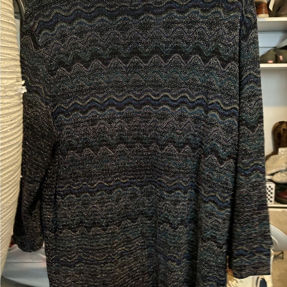 JM Collection Woman 1X Nylon Multicolor Metallic Long Sleeve Shirt Scoop Neck - Picture 2 of 11